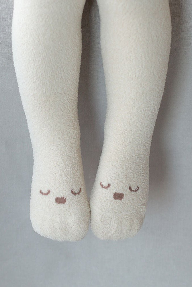 winter girl tights cream with smiley feet